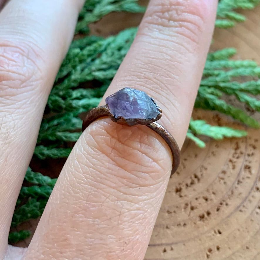 Amethyst Copper Ring - Size 6 1/2