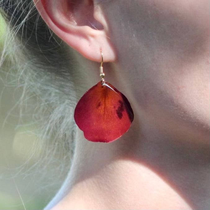 Handmade Real Rose Petals Earrings - Heart Shape Petals